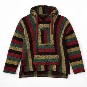 Boho Hippie Rasta Baya Hoodie Unisex Red Black Yellow Green 90s VTG Stripes S